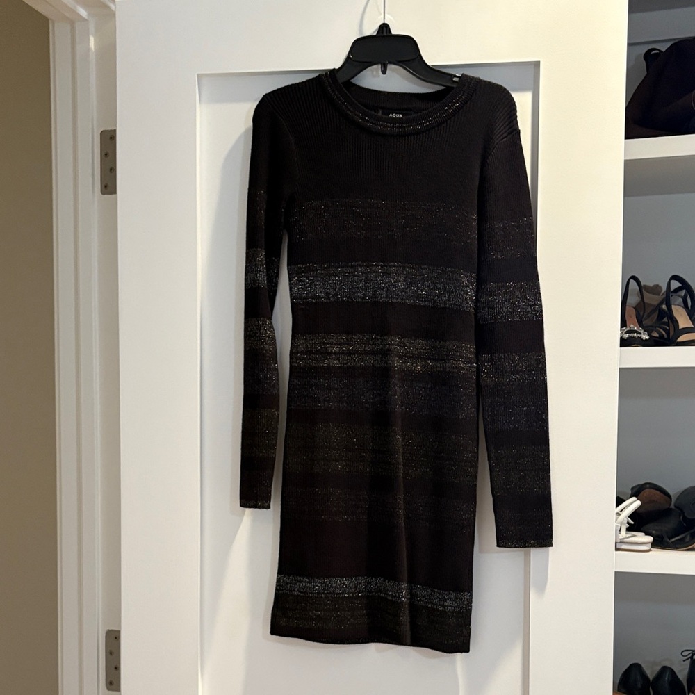 Aqua Black and Metallic Long Sleeve Dress